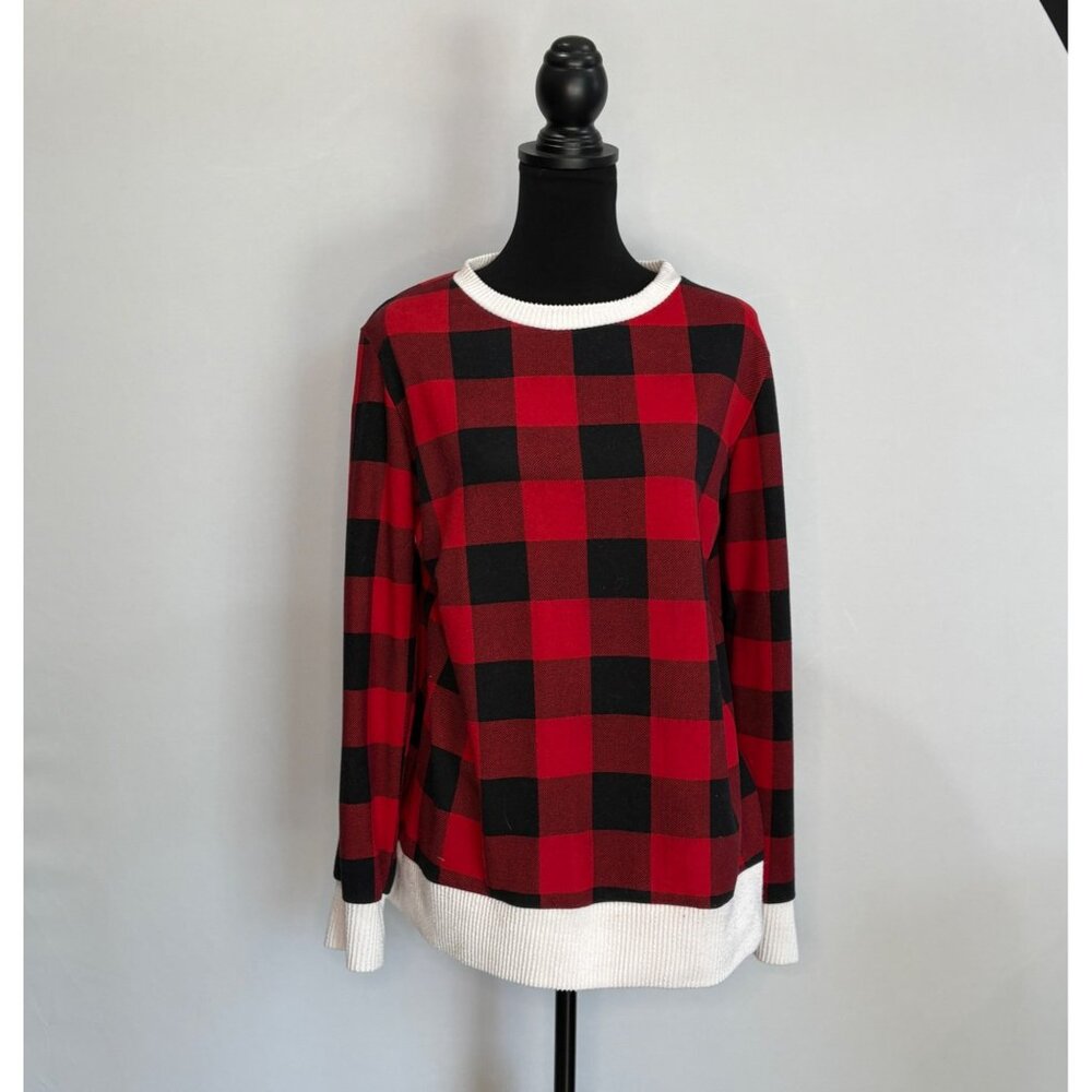 Red & Black Buffalo Plaid Long Sleeve Sweater By Acting Pro Size 1X